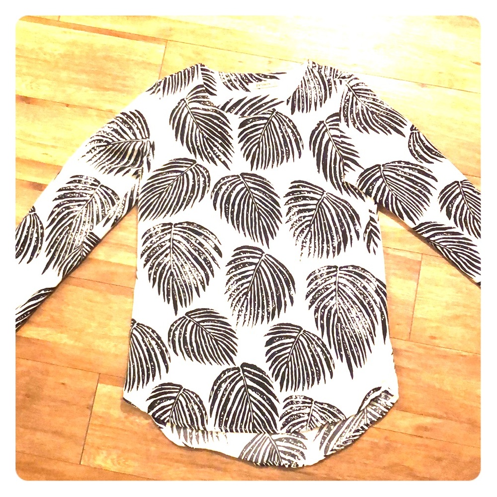White long sleeve dress shirt with black leaves